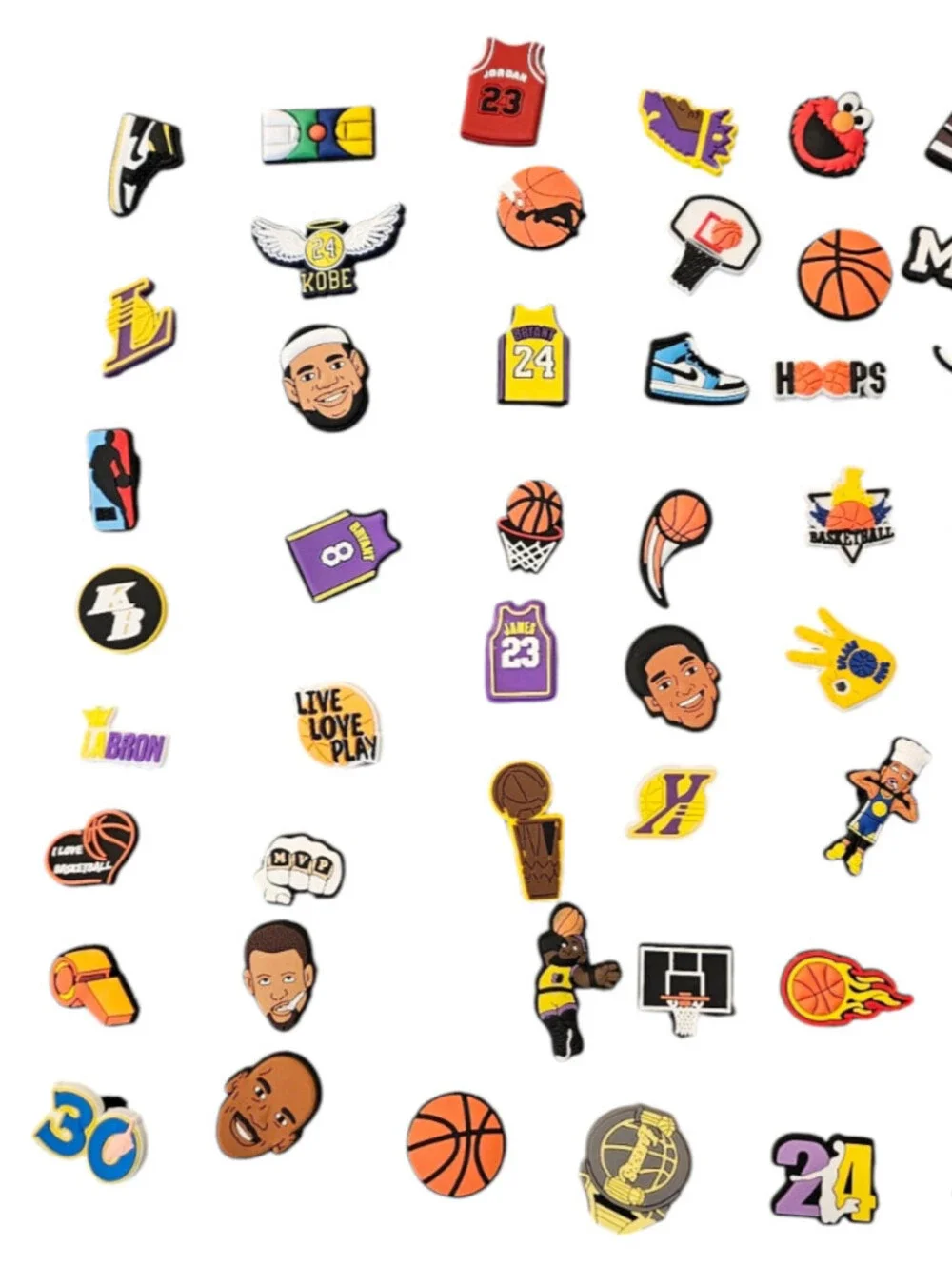 Huge collection of basketball-themed PVC shoe charms Crocs Jibbitz Lakers Kobe